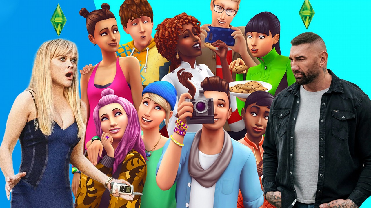 The Sims movie with Reese Witherspoon and Dave Bautista explained. Is it real and will it be in cinemas in August 2025?, image source: You're Cordially Invited, Nicholas Stoller, Amazon MGM Studios, 2025 / The Sims 4, Maxis, 2014 / My Spy The Eternal City, Pete Segal, Amazon MGM Studios, 2024.